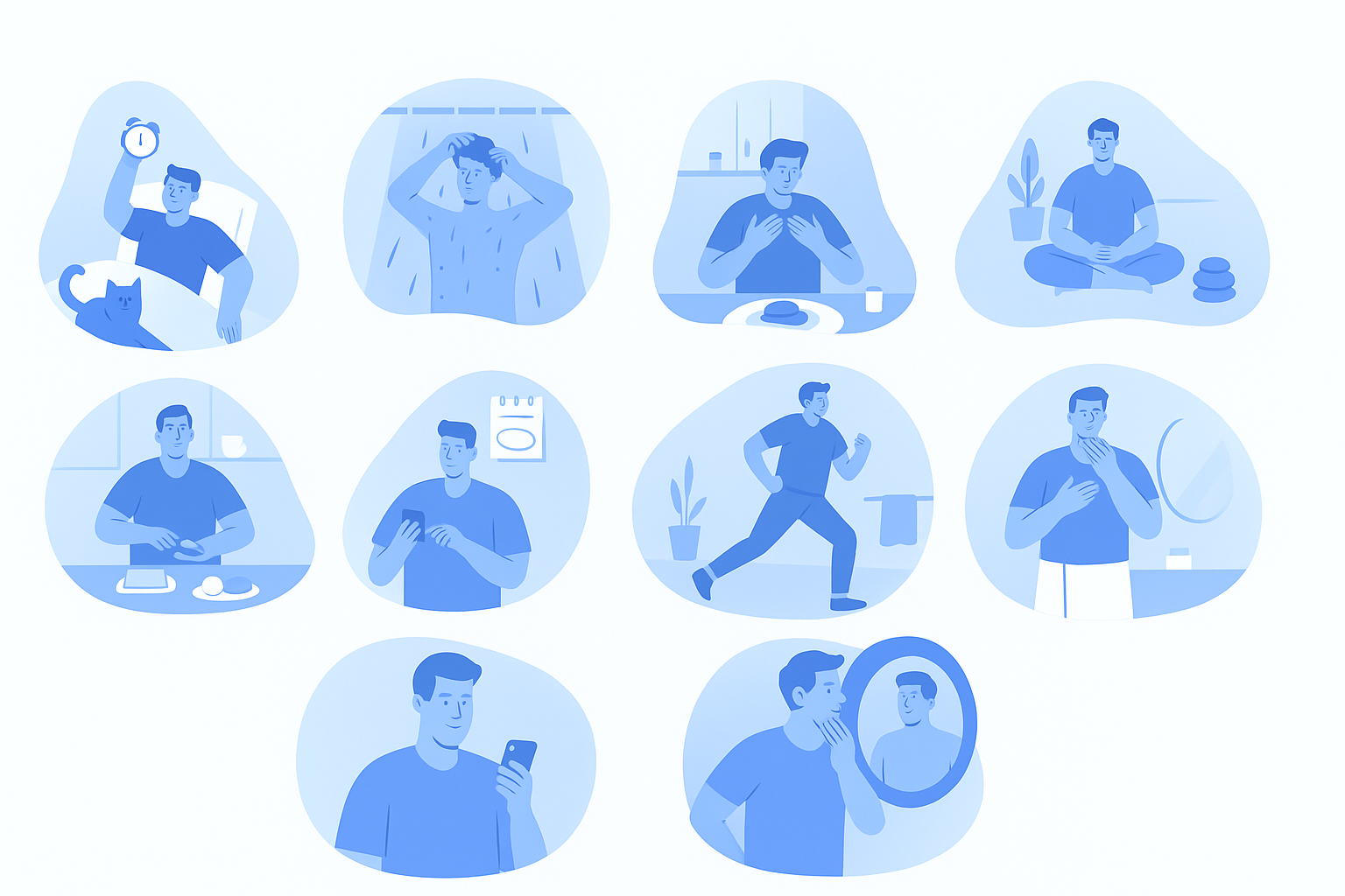 illustrator cartoon of men practising self care