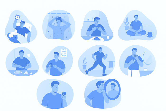 illustrator cartoon of men practising self care